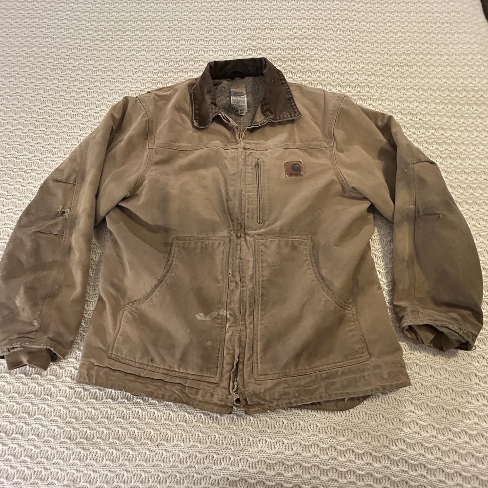 Vintage Thrashed Carhartt‎ Canvas Ridge Work Jacket Size Large C61 CML Well Worn